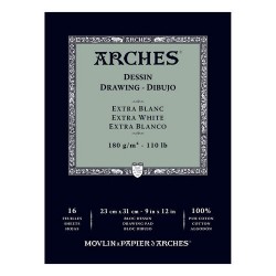ARCHES DESSIN DRAWING EXTRA WHITE PAPER 16 SHEETS 180G 100% COTON